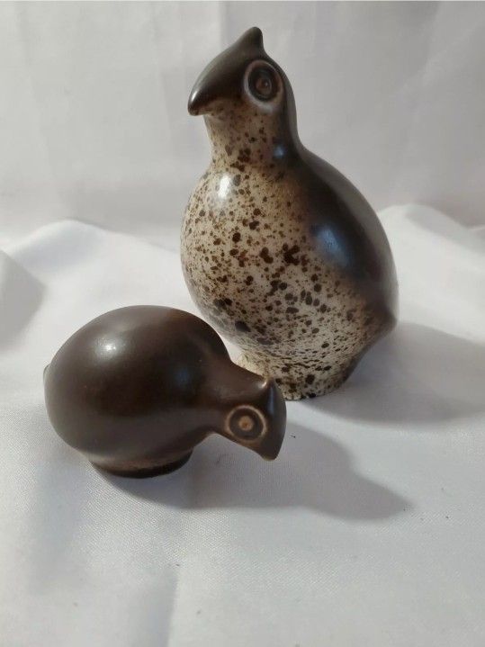 Vintage Howard Pierce Ceramic Quail Bird Set of 2- Mid Century Sculture 5" 2"