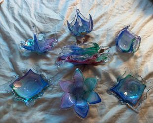 Art Glass Decorative Bowl and Dish Set