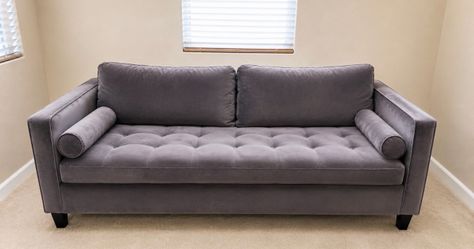 Modern Gray Tufted Sofa / Couch – Excellent Condition with Bolster Pillows