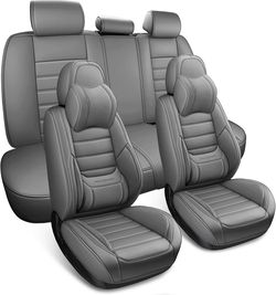 Universal Car Seat Covers, PU Leather, Full Set, Full Wrap, Grey