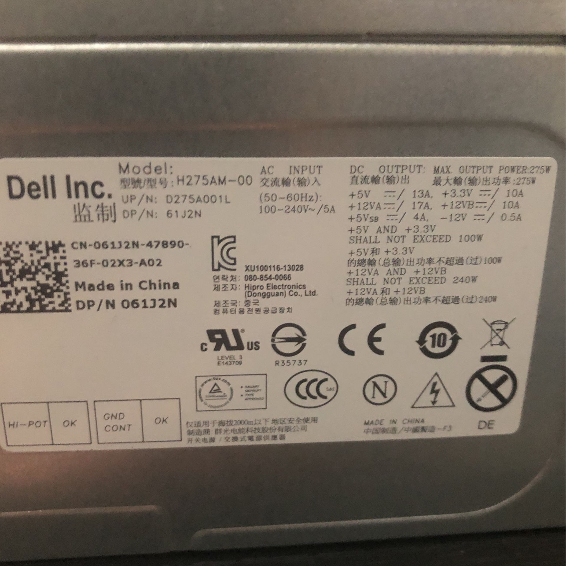 Dell Optiplex Power Supply Working Condition 24 Pin Atx Power 