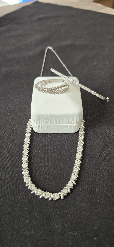 1.75ct NATURAL Diamond Jeweler Set (Bracelet, Necklace, Earrings) WITH PAPERWORK