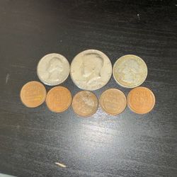 Rare Coins Bicentennial Quarter And Half Dollar Plus 5 One Cent Pennies