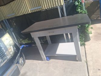 Gray Wood Desk with Drawer and Shelf
