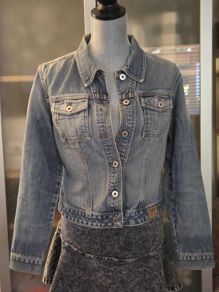 Guess Light Ripped Blue Denim Jacket In Excellent Condition!