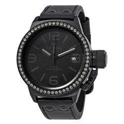 TW Steel Canteen 45mm Black Stainless Steel Case, Black Leather Band, Unisex