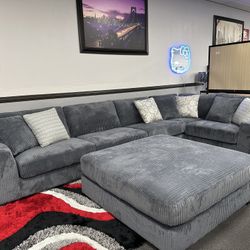 Gray Sofa Sectional W/ Free Huge Ottoman 