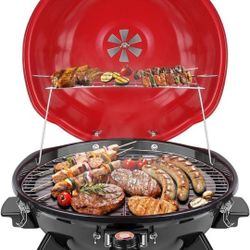 Electric BBQ Grill Techwood 15-Serving Indoor/Outdoor Electric Grill for Indoor & Outdoor Use, Double Layer Design, Portable Removable Stand Grill, 16