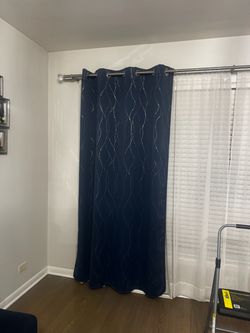 Navy Blue Blackout Curtain Panel with Silver Detail