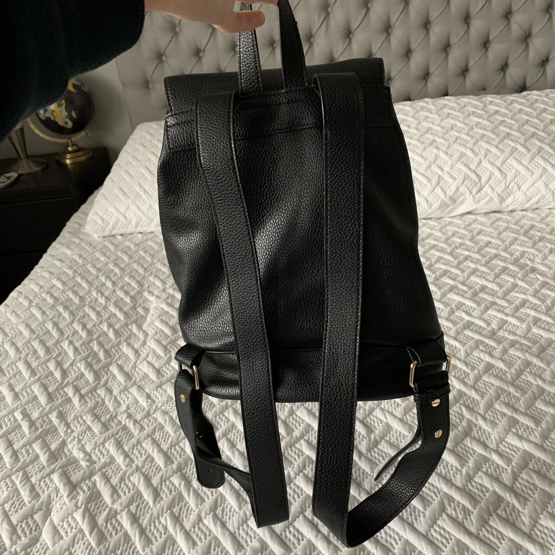 F21 black mini “leather” backpack