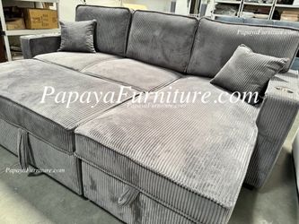 NEW L Shape Sectional with Pullout Sleeper Bed Sofa with Storage Chaise sofabed Set USB Charging Cup Holder Convertible Discount Furniture Warehouse S