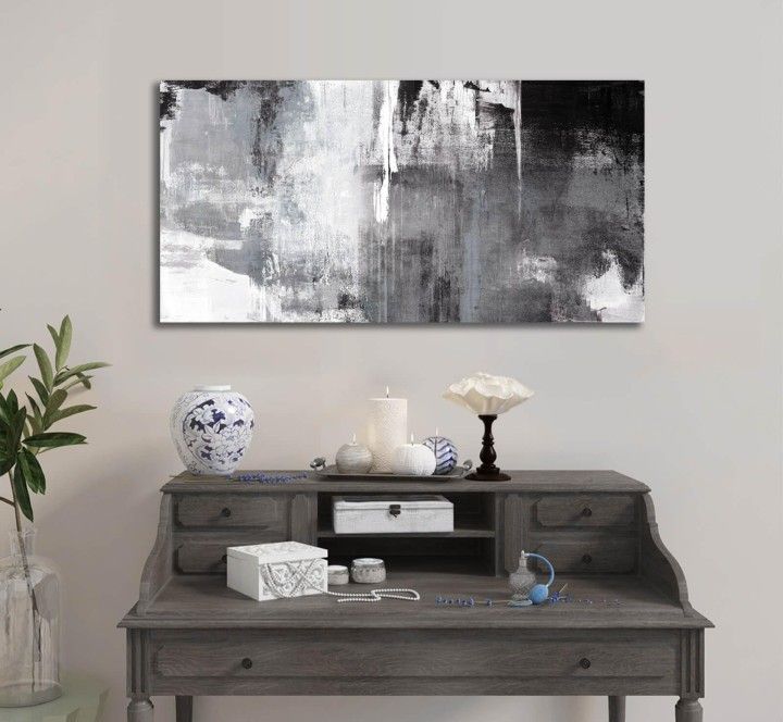 Brand New Beautiful Abstract Art GRAY BLACK & WHITE 24" BY 48" BNIB NEVER USED