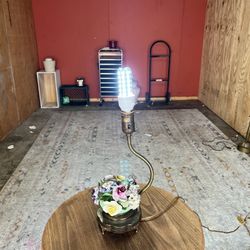 1950S, Best Bone Denton, China, England, Flower, And Brass Lamp