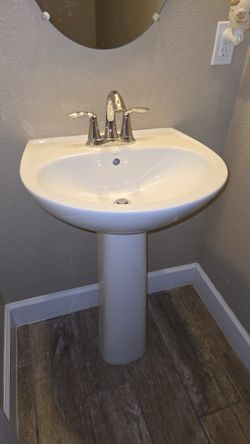 Sterling Pedestal Bathroom Sink with Moen Faucet