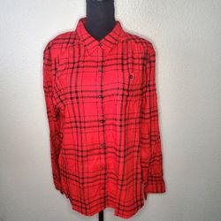 Christopher and Banks Womens  Top Button Down Red Plaid Collared Size: Large