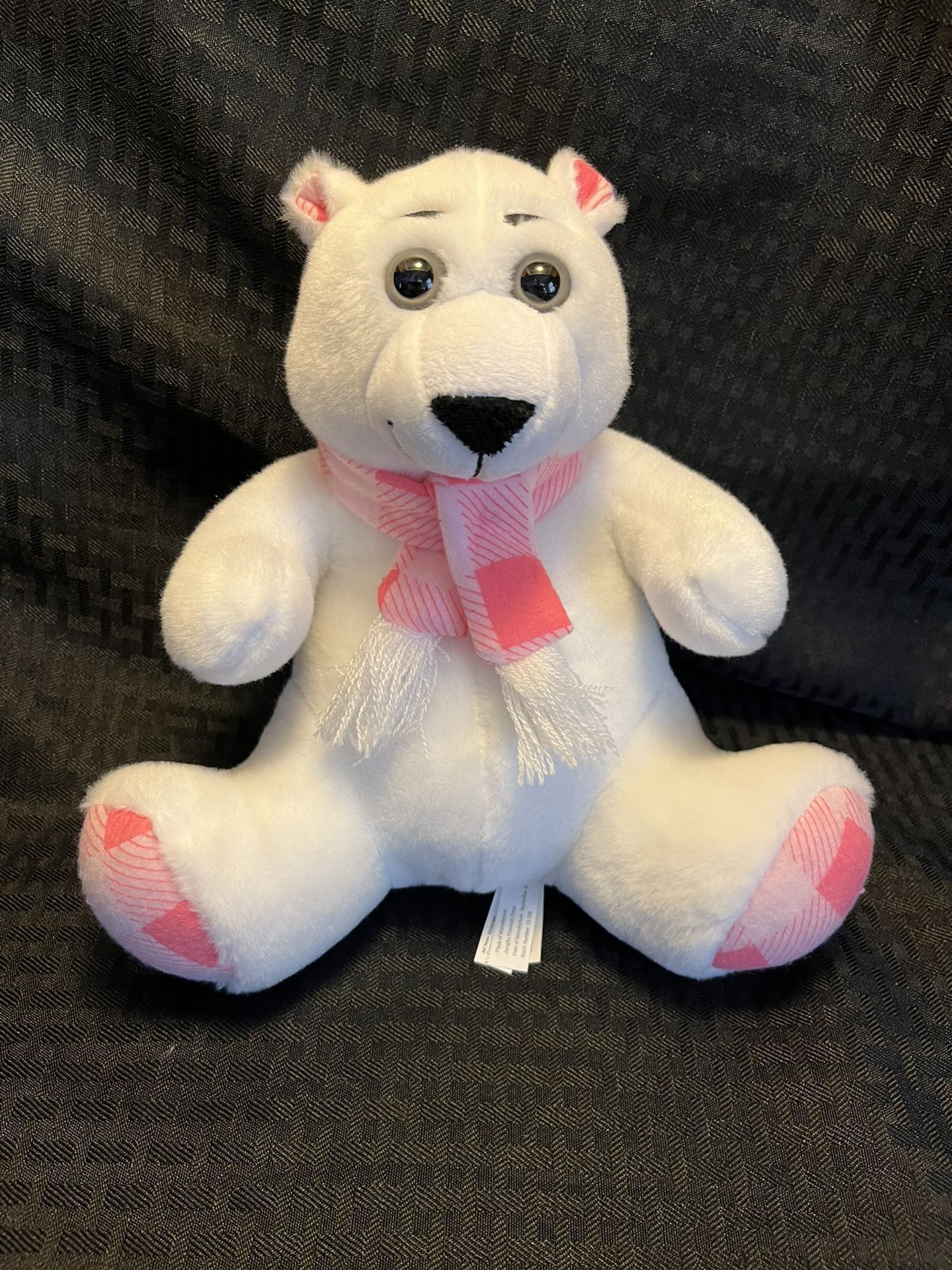 Toy Factory White POLAR BEAR w/Pink Plaid Scarf 9" Plush Stuffed Toy SOFT