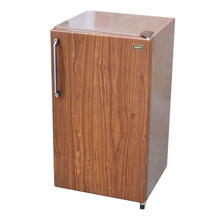 Vintage Brown Faux Wood Mini Fridge