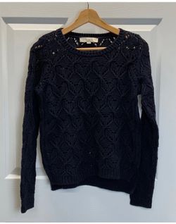 Ann Taylor LOFT Navy Blue Diamond Pointelle Pullover Sweater  - Medium