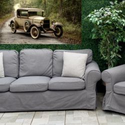 (Free Delivery 🚚) Dark Gray Ikea Ektorp Couch and Chair Set 