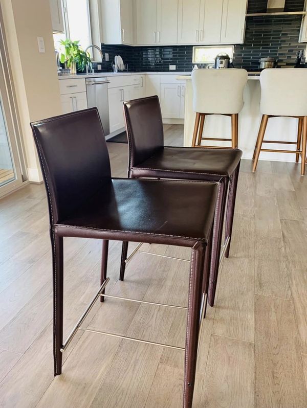 Two leather bar chairs for kitchen island [Dania furniture] 24in floor