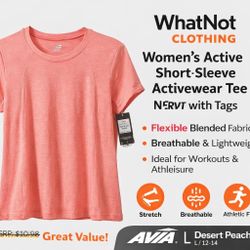 Avia Women’s Activewear Tee L 12-14 Desert Peach Short Sleeve NWT