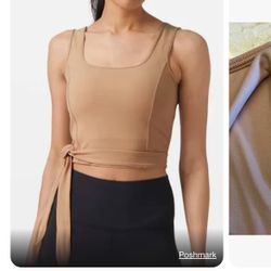 Lulu Lemon Beige Crop Tank Top With Belt Size 12