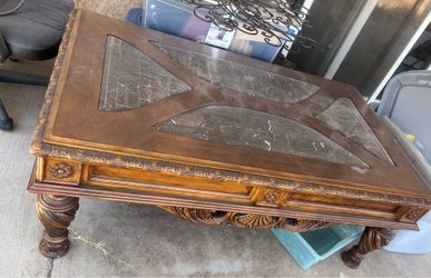 Solid Heavy coffee table Marbled top w wood