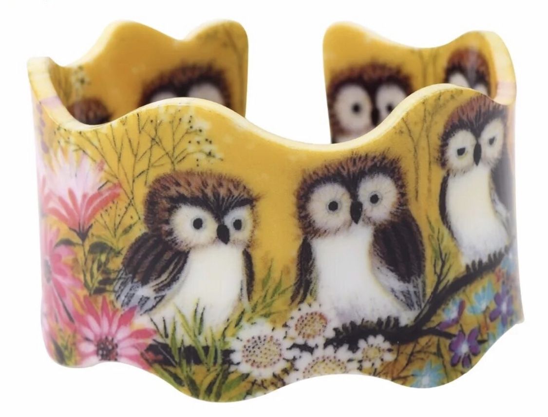 Owl Cuff Bracelet Acrylic Rare Animal Artsy Boho Bday Gift Birds New