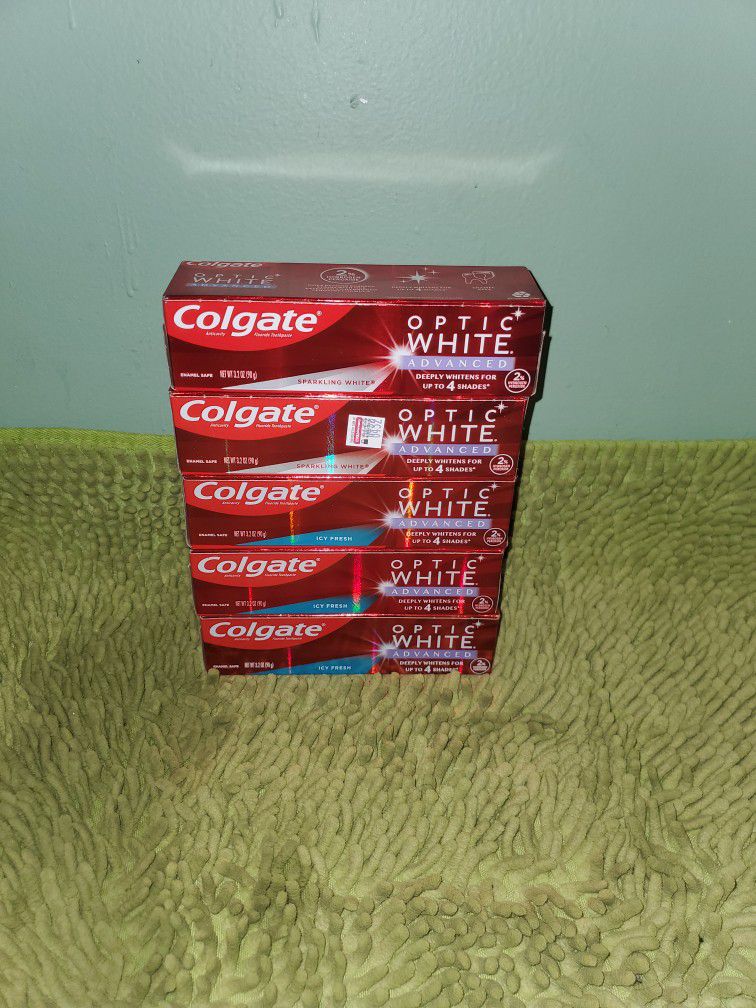 5 Colgate Toothpaste Optic White Advanced (3 Icy Fresh/2 Sparkling White)3.2oz