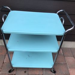 MCM Mid Century Turquoise Kitchen Cart