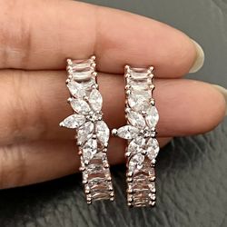 14k Rose Gold Plated Baguette Hoops