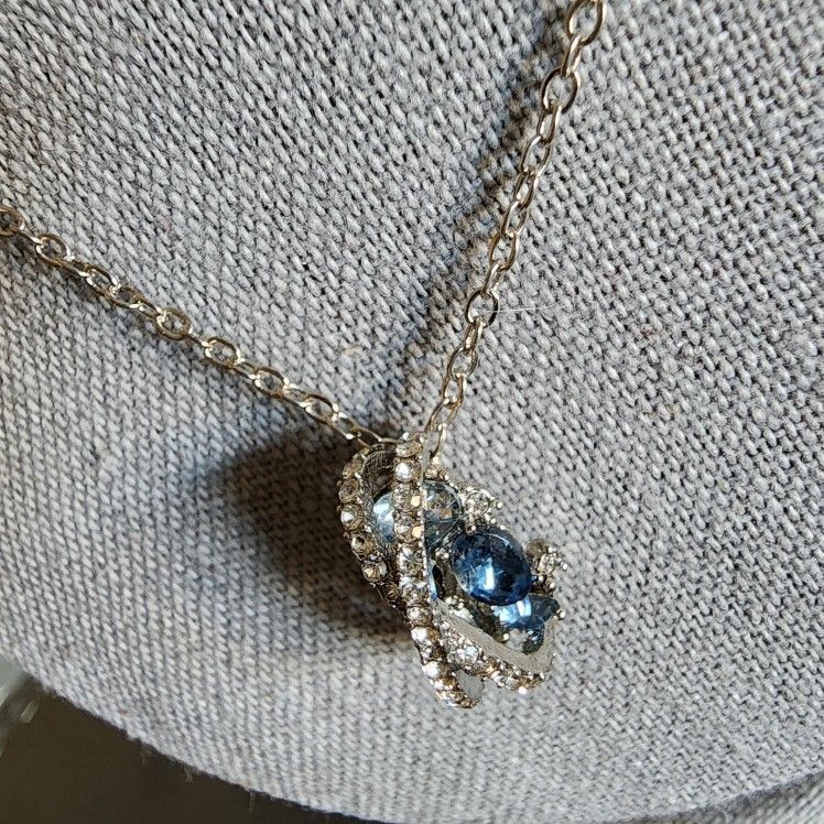 Stunning BRAND NEW S925 Necklace Silver w Sapphire Blue & Aquamarine Gemstones