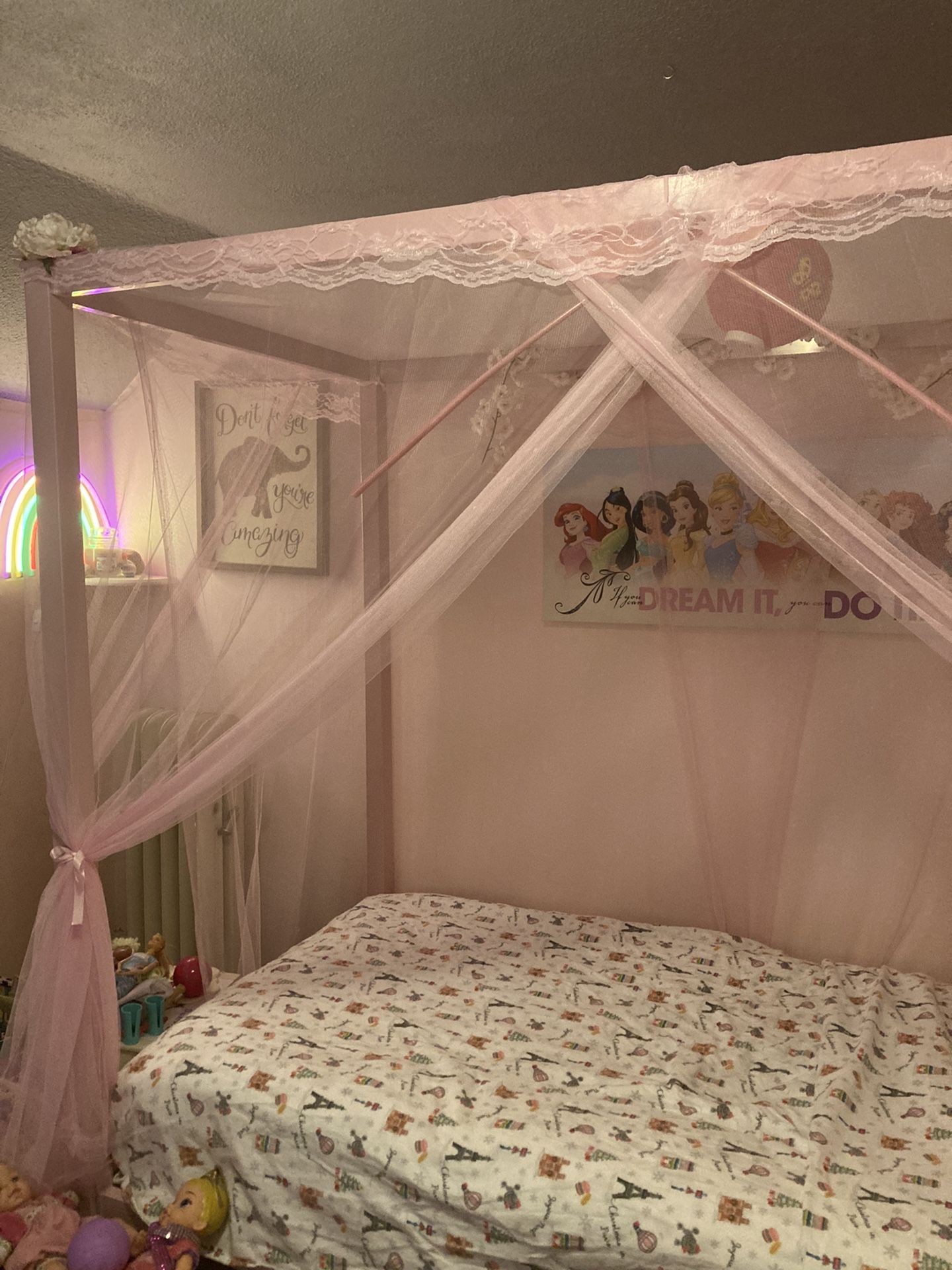 BlushPink Metal Canopy Bed (Frame only) 