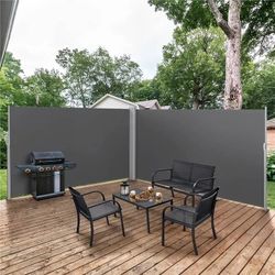 236 x 71in Double Side Awning, Patio Retractable Side Screen Awning, Privacy Divider Screen w/ 220g/m² Polyester, Waterproof & UV-Resistant for Courty