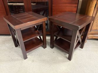Dark Rustic 2-Tier X-Brace End Table (Set of 2)