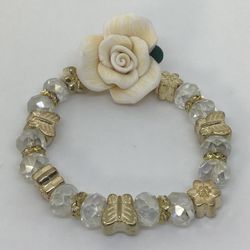 Romantic White Rose Gold Clear Charm And Beads Bracelet