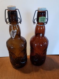 Vintage amber hinge top beer bottles