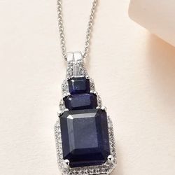 Beautiful Masoala Sapphire & White Zircon Necklace - new!
