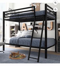 Twin-Over-Twin Bunk Beds with Heavy Duty Metal Frame and Ladder, Matte Black
