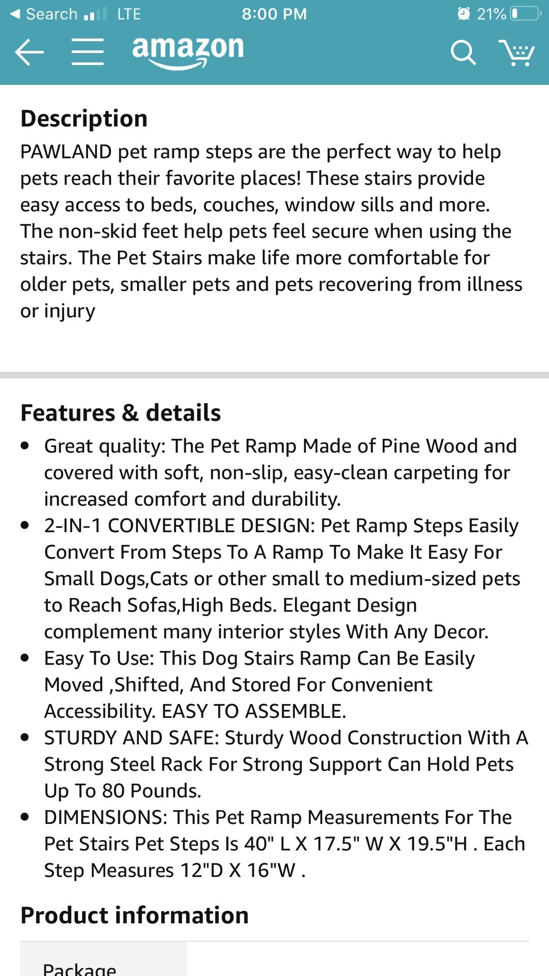 PAWLAND 2in1 Portable Folding Pet Stairs for Dogs, Cats, high beds