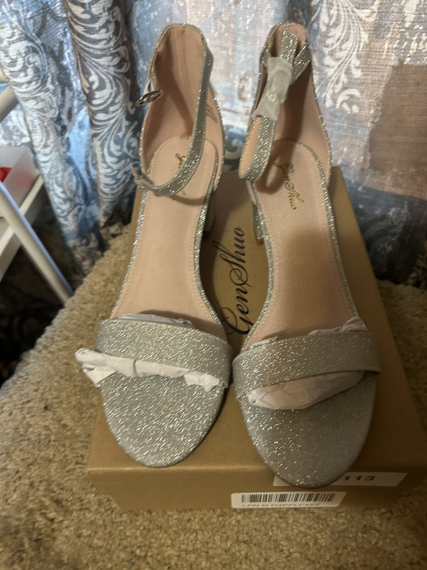 Silver Glitter Block Heel