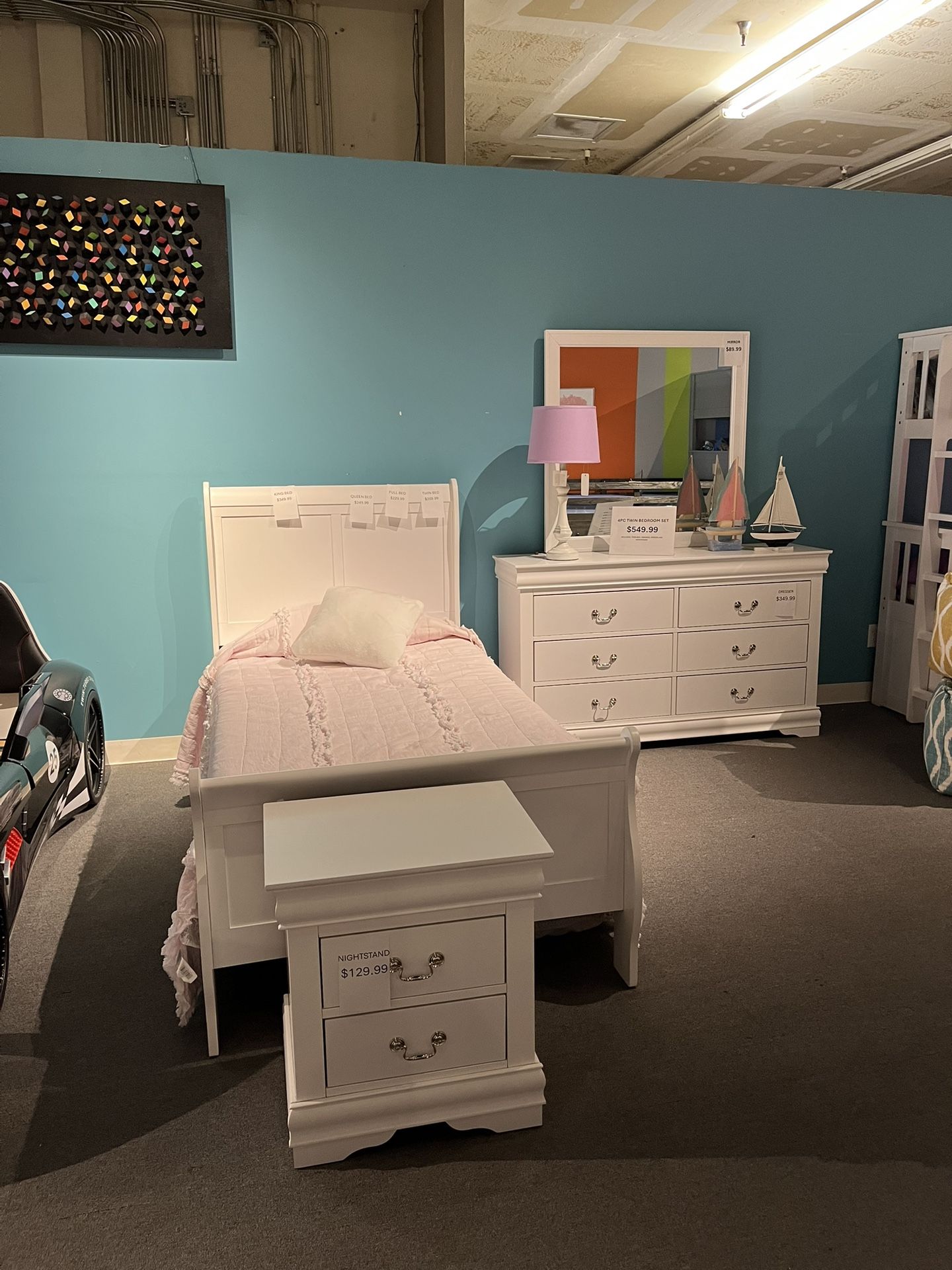 Twin Bed, Dresser, Mirror And Nightstand