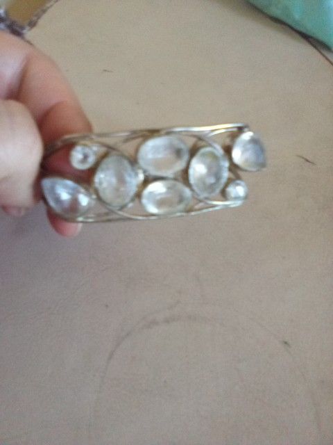 White Topaz 925 Sterling Silver Stamped Cuff Bracelet