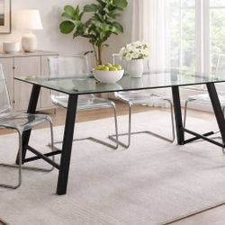 Modern Glass Dining Table + 4 Clear Acrylic Chairs