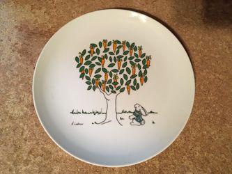 OATMEAL STUDIOS BUNNY & CARROT TREE PORCELAIN PLATE 8.5" PAPEL JAPAN