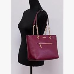 Michael Kors Jet Set Medium Front Pocket Chain Top Zip Tote Mulberry Leather