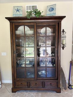 Z Gallerie Dark Wood China Cabinet with Glass Doors