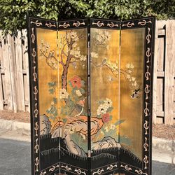 Authentic Chinese Gold Leaf and Black Lacquer Room Divider