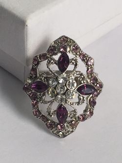 Silver Tone RING Rhinestone ~ Size 7 Adjustable