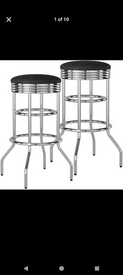 New in box 
Trinity Heavy Duty 30-Inch Backless Swivel Bar Stool for Kitchen, Garage, or Workshop, Chrome Finish with Faux Leather Seat, 2 Pack Pre-As
